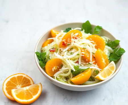 an image of a bowl of salad with oranges and parsley, there is a bowl of salad with oranges and parsleyの素材