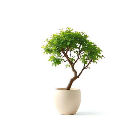 an image of a small tree in a pot on a white surface, there is a small tree in a pot on a white surfaceの素材