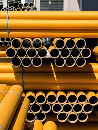 A photography of a bunch of pipes stacked on top
