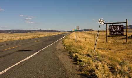 Welcome to colorful Colorado sign at the highwayの写真素材