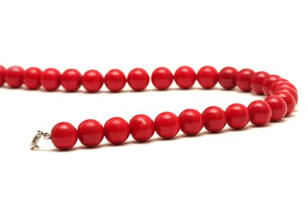 Red beads isolated on white backgroundの写真素材