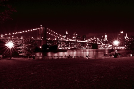 Brooklyn Bridge and Manhattan at night, New York