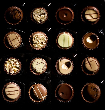 Closeup of various chocolate candies