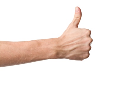 Thumbs up hand sign isolated on white backgroundの写真素材