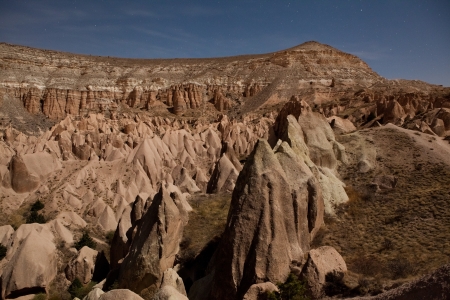 Bizzare night landscape of Cappadocia, Turkeyの写真素材