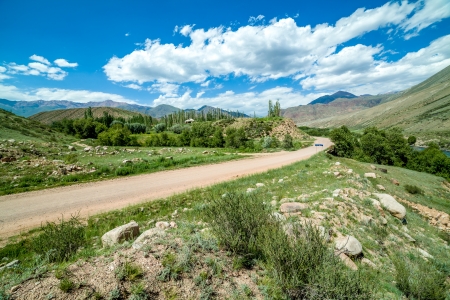 Road in mountains of Kyrgyzstanの写真素材