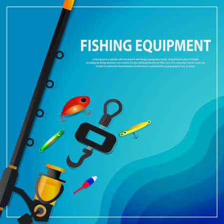 Fishing. Fishing equipment vector image, sportfish equipment background, place for your Text or logo.のイラスト素材