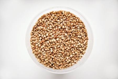 Buckwheat in a round pot.の写真素材