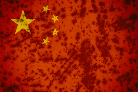 Flag of China on a old metal background. Chinese Flags rust textureの写真素材