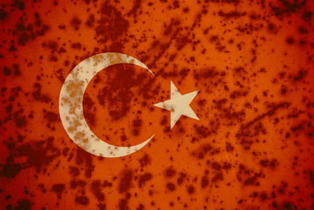 Flag of Turkey on a old metal background. Turkish Flags rust textureの写真素材