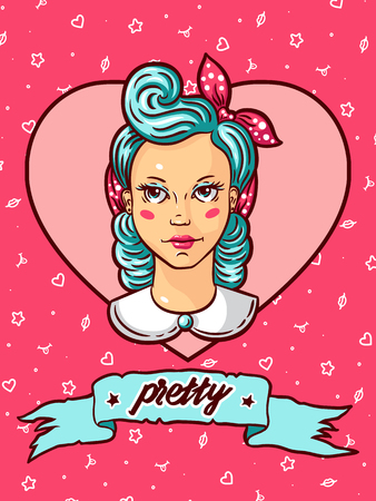 Vector illustration of a cute girl. Vintage poster. Fashion comic woman.のイラスト素材