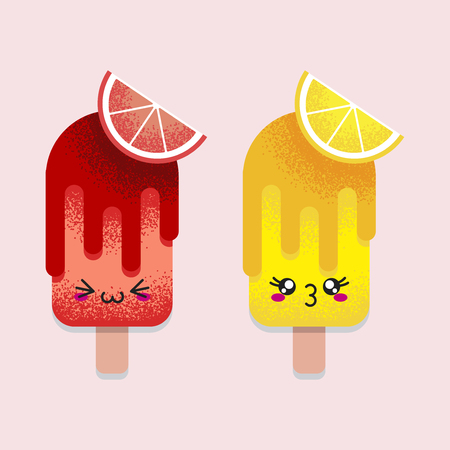 Vector illustration of emotional ice creams with smiles and two color themes. Flat design. Fruit ice.のイラスト素材