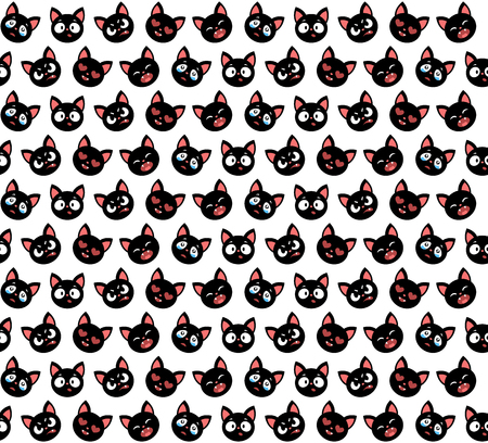 Vector illustration. Seamless pattern with cute cats. Character design with a variety of emotions.のイラスト素材