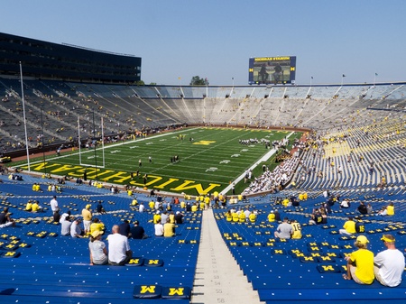 The University of Michigan Wolverines opened their 2011 football season on Saturday, Sept. 3, with new scoreboards at the Big House in Ann Arbor and a new coach, Brady Hoke.のeditorial素材