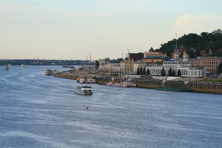 Nizhny Novgorod, the embankment at sunsetの写真素材