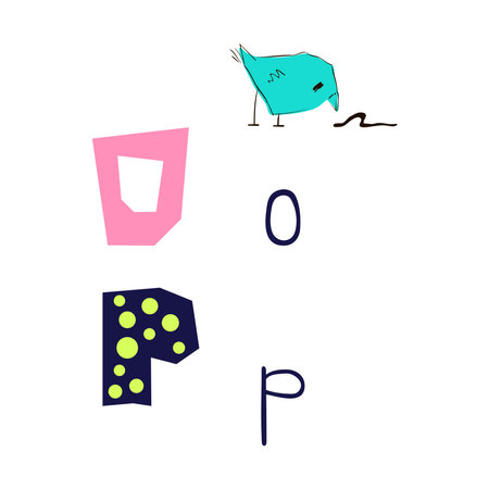 Alphabet letters P and O in cute cartoon style. Vector illustration.のイラスト素材