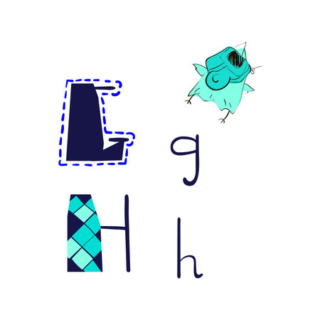 Vector set of hand drawn scandinavian alphabets with lettering. Letters G and H.のイラスト素材