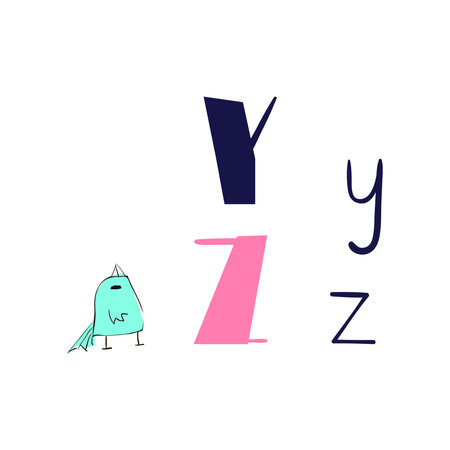 Vector set of letters Y and Z for kids. Vector illustration.のイラスト素材