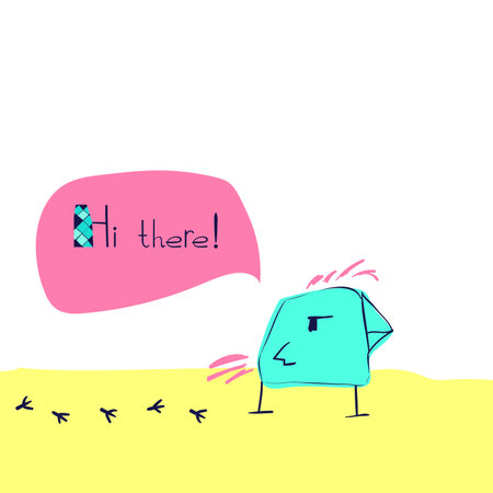 Hi there. Funny quote and a little cute bird. Card design. Vector cartoon illustration.のイラスト素材