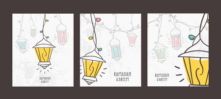 Hand drawn of lantern for Ramadan Background setのイラスト素材