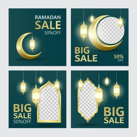 Set Ramadan sale banner template design with Islamic background ornamentsのイラスト素材
