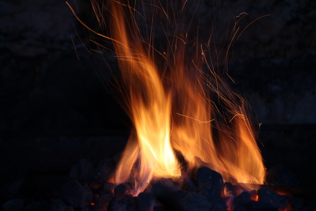 fire in the old stone fireplace