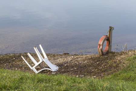 pollution on the river bankの写真素材