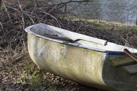 pollution on the river bankの写真素材