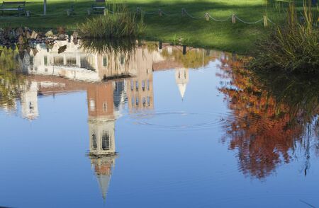 reflection on lake in autumnの写真素材