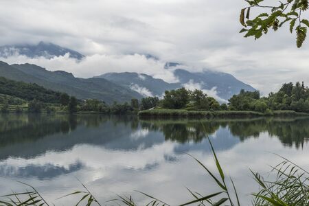reflection on lakeの写真素材