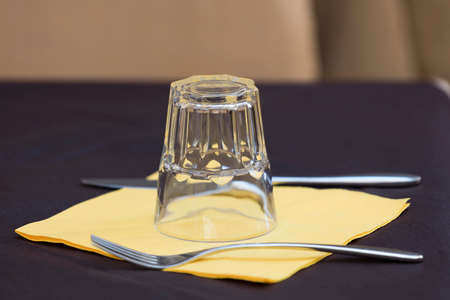 glass and cutlery in the restaurantの写真素材