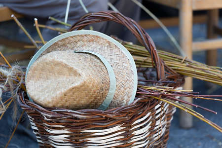 handmade basket and hatの写真素材