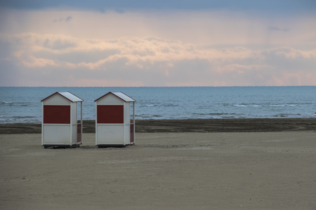 wooden cabin on beachの写真素材