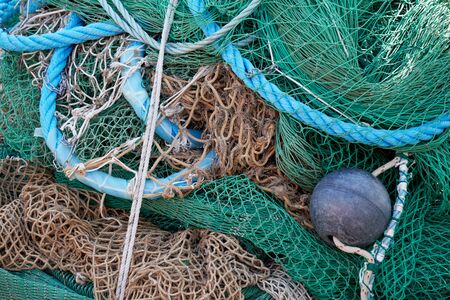 Industrial fishing nets at port