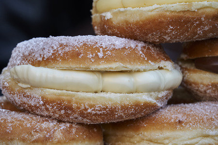 cream and chocolate donutsの写真素材