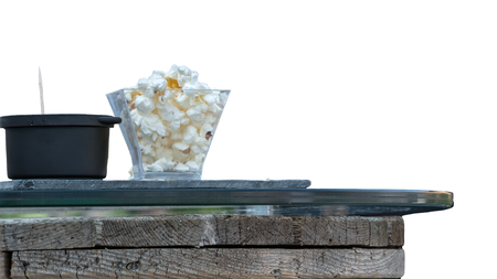 isolated popcorn appetizer at party on white backgroundの写真素材