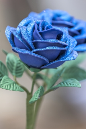 handmade blue roses for presentの写真素材