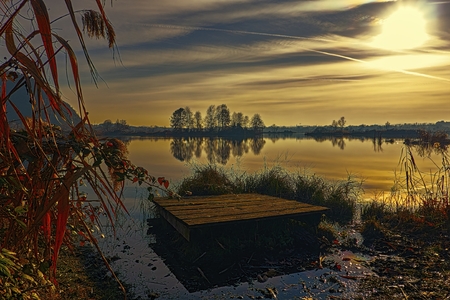 winter reflection on landscape lakeの写真素材