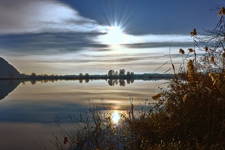 winter reflection on landscape lakeの写真素材
