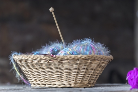 wool in basketの写真素材