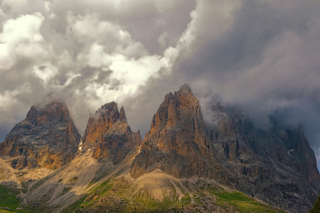 Dolomites mountains with cloudy skyの写真素材