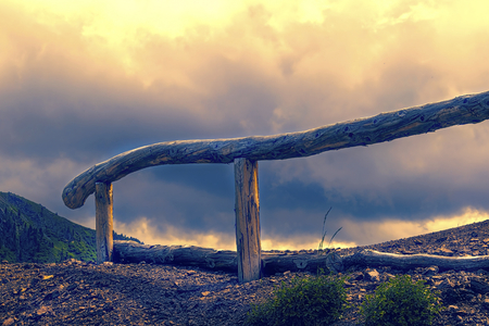 fence on the hillyの写真素材