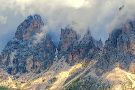 Dolomites mountains with cloudy skyの写真素材
