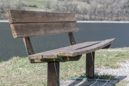 relaking bench at lakeの写真素材