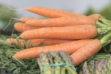 healthy carrots and asparagusの写真素材