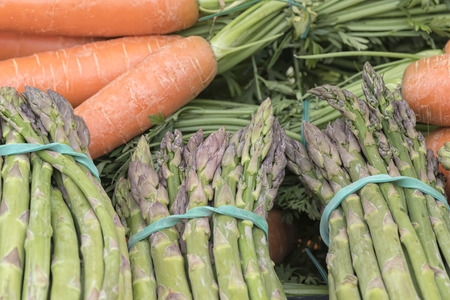 healthy carrots and asparagusの写真素材