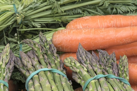 healthy carrots and asparagusの写真素材