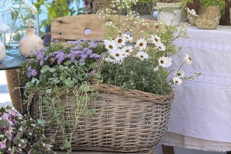 bouquet of flower in the basketの写真素材