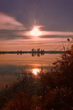 color and reflection on lakeの写真素材