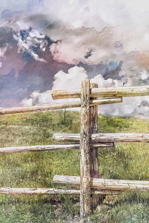 fence on the hillyの写真素材